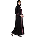Elegant front open abaya with embroidery work- Black Elegant front open abaya with embroidery work- Black
